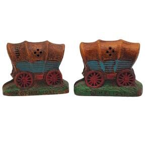 Covered Wagon Salt & Pepper Shakers Hand Painted Wood Ely Minnesota Souvenir
